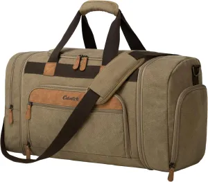 Canvas Duffle Bag for Travel 50L Expandable Travel Duffel Bags for Men Women Weekender Overnight Bag with Shoes Compartment - Brown