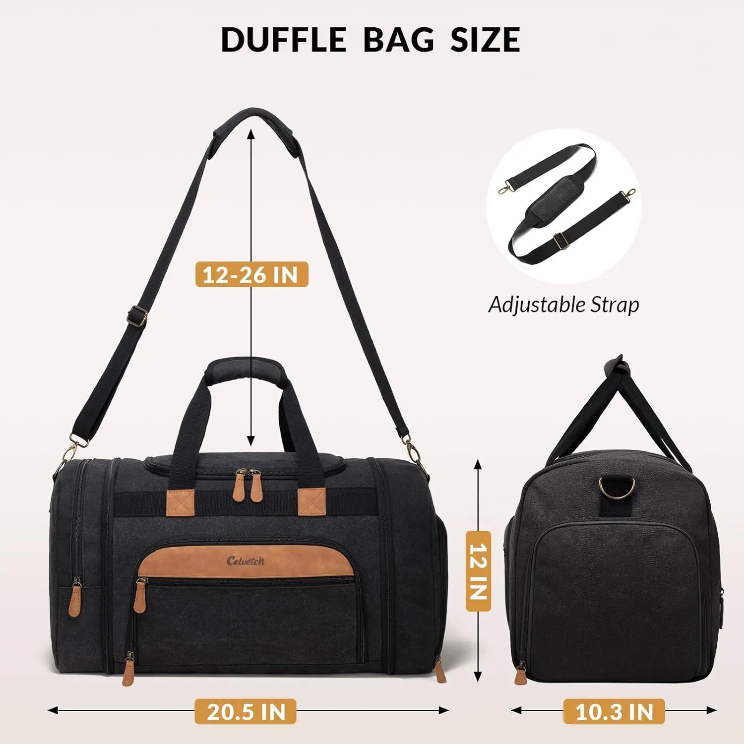 Canvas Duffle Bag for Travel 50L Expandable Travel Duffel Bags for Men Women Weekender Overnight Bag with Shoes Compartment - Dark Grey
