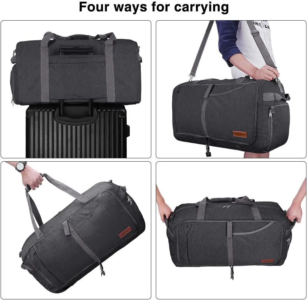 Canway 85L Travel Duffel Bag, Foldable Weekender Bag with Shoes Compartment for Men Women Water-proof & Tear Resistant (Panther Black, 85L)
