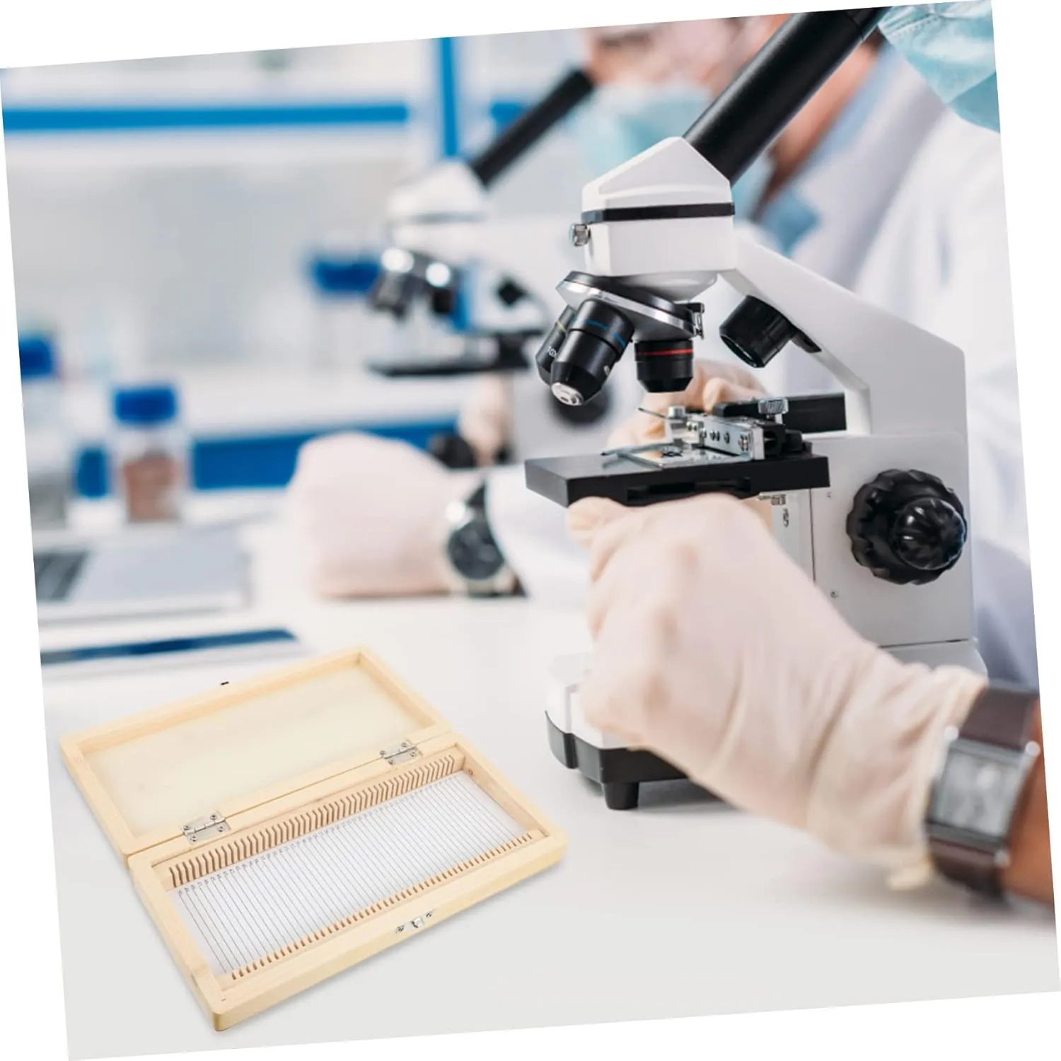 Ciieeo Wooden Microscope Slide Storage Box Practical Slide Holder with Positions Content for Easy Organization for Education and Pathology