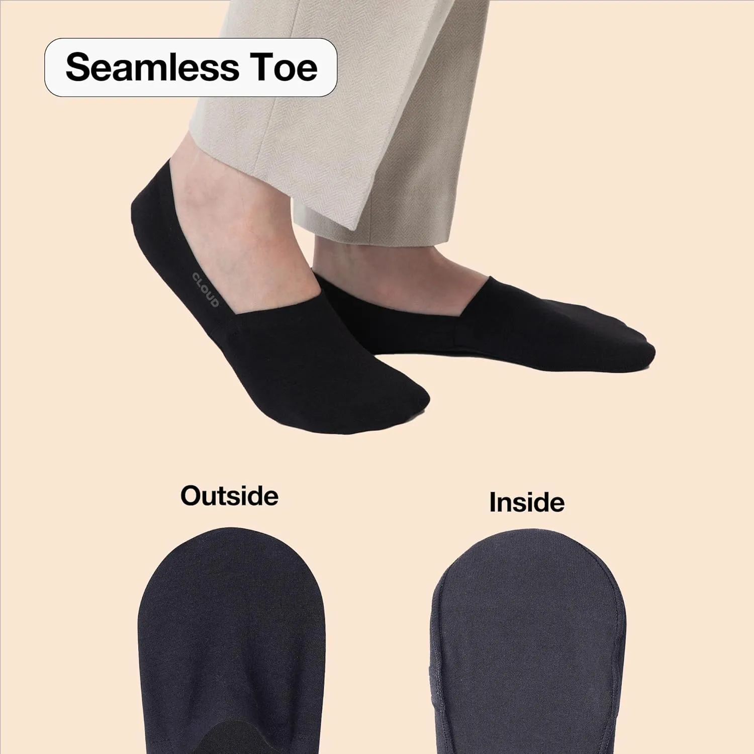 Cloud No Show Socks for Flats - Non Slip Thin Breathable Lightweight Invisible Cotton Loafer Socks for Women - Low Front Toe