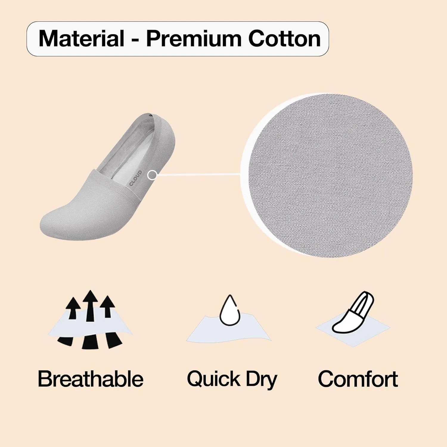 Cloud No Show Socks for Flats - Non Slip Thin Breathable Lightweight Invisible Cotton Loafer Socks for Women - Low Front Toe
