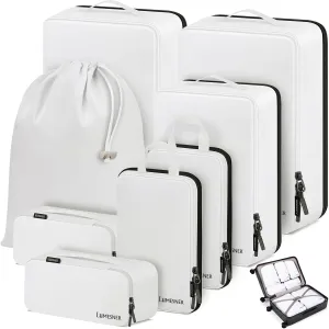 Compression Packing Cubes, Lumesner 8 Set Travel Packing Cubes for Carry on Suitcases, Compression Suitcase Organizers Bag Set & Travel Cubes(8-piece, White)