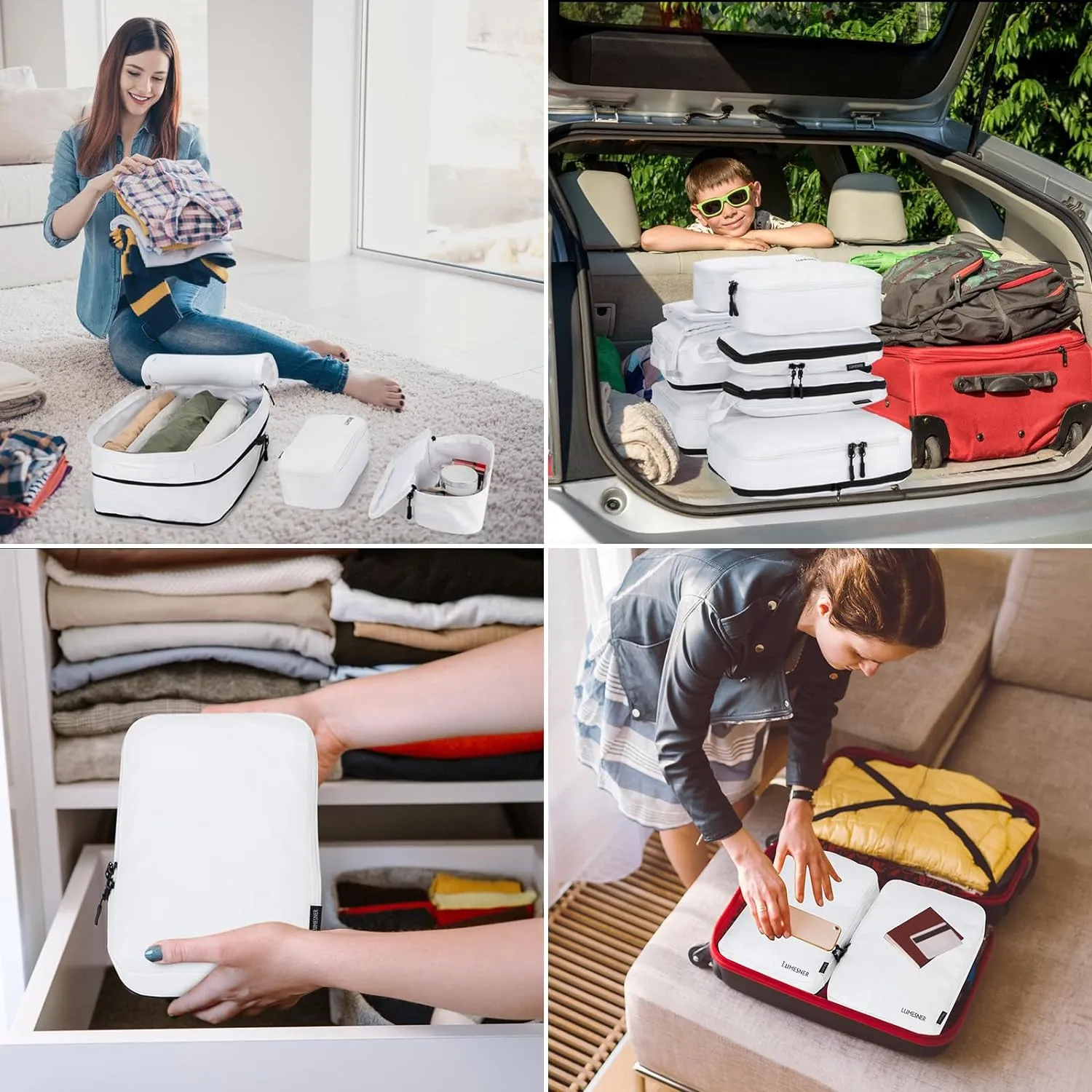Compression Packing Cubes, Lumesner 8 Set Travel Packing Cubes for Carry on Suitcases, Compression Suitcase Organizers Bag Set & Travel Cubes(8-piece, White)