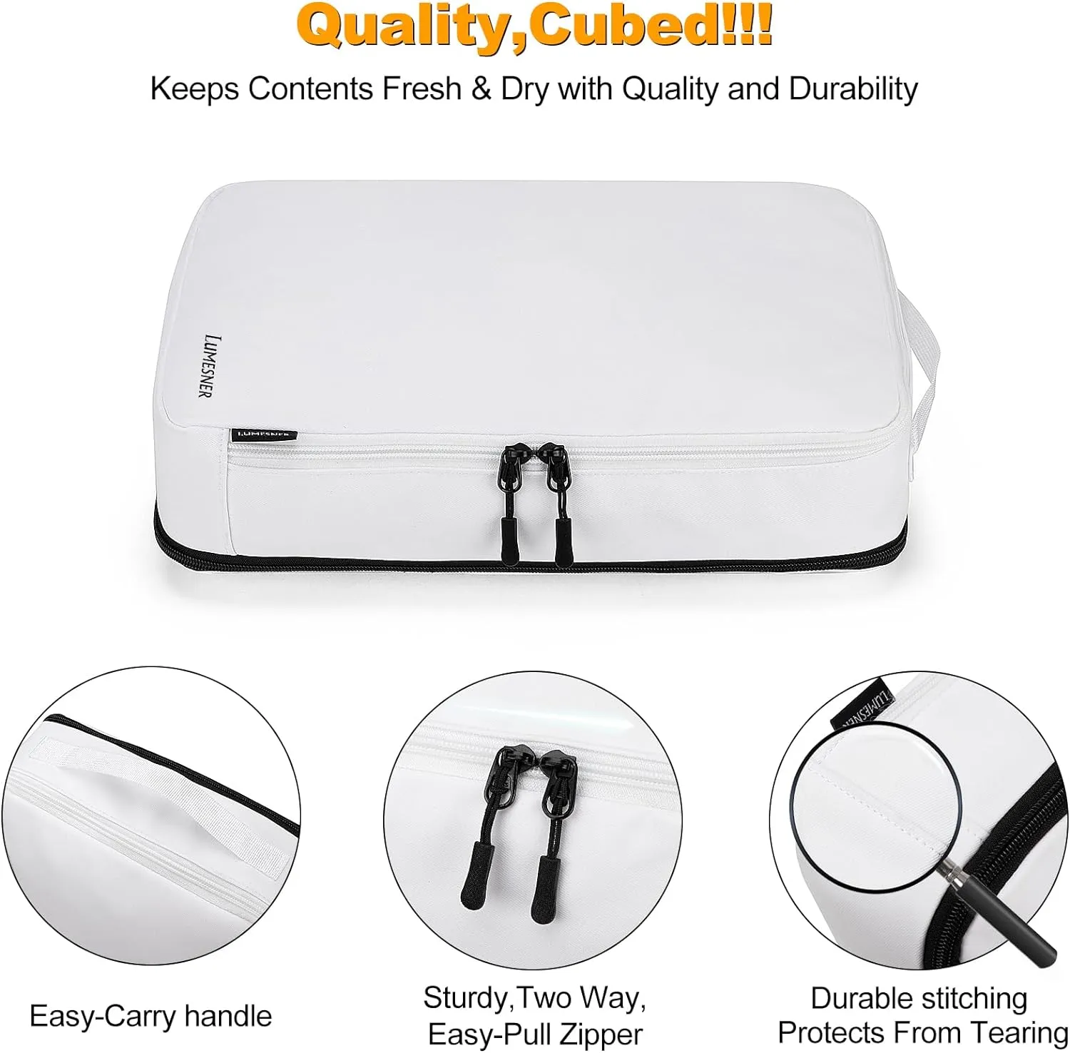 Compression Packing Cubes, Lumesner 8 Set Travel Packing Cubes for Carry on Suitcases, Compression Suitcase Organizers Bag Set & Travel Cubes(8-piece, White)