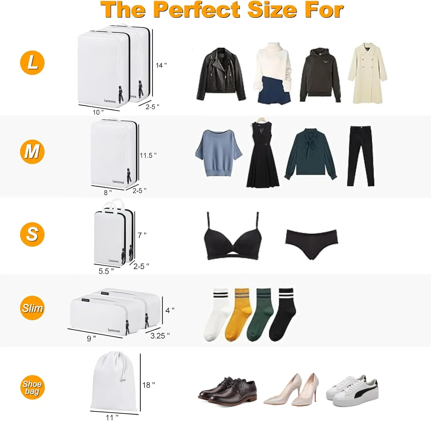 Compression Packing Cubes, Lumesner 8 Set Travel Packing Cubes for Carry on Suitcases, Compression Suitcase Organizers Bag Set & Travel Cubes(8-piece, White)