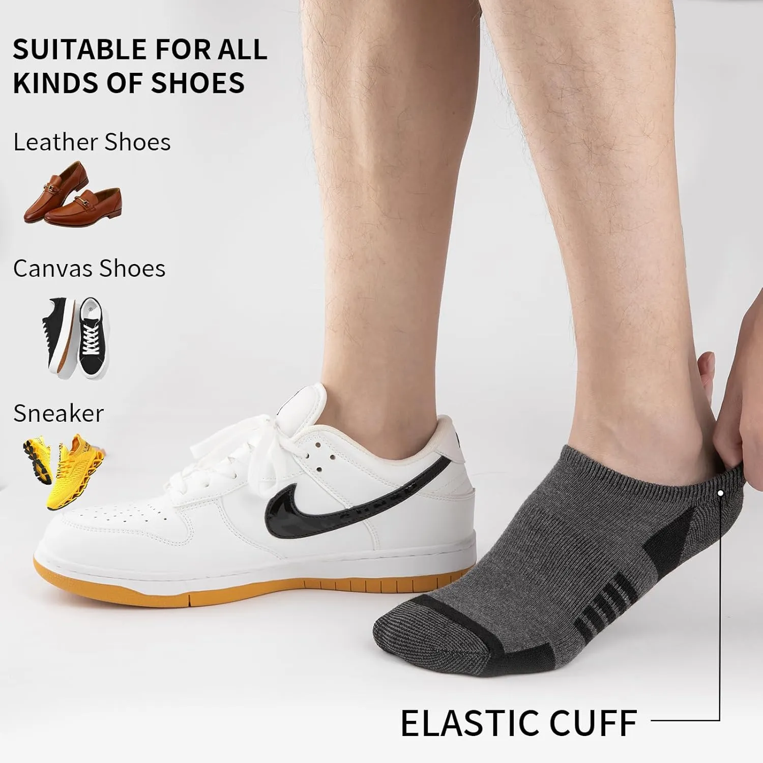 COOVAN No Show Mens Low Cut Short Socks Casual Invisible Loafer Flat Sock, Mens Athletic No Slip Grip Socks (7 pairs)