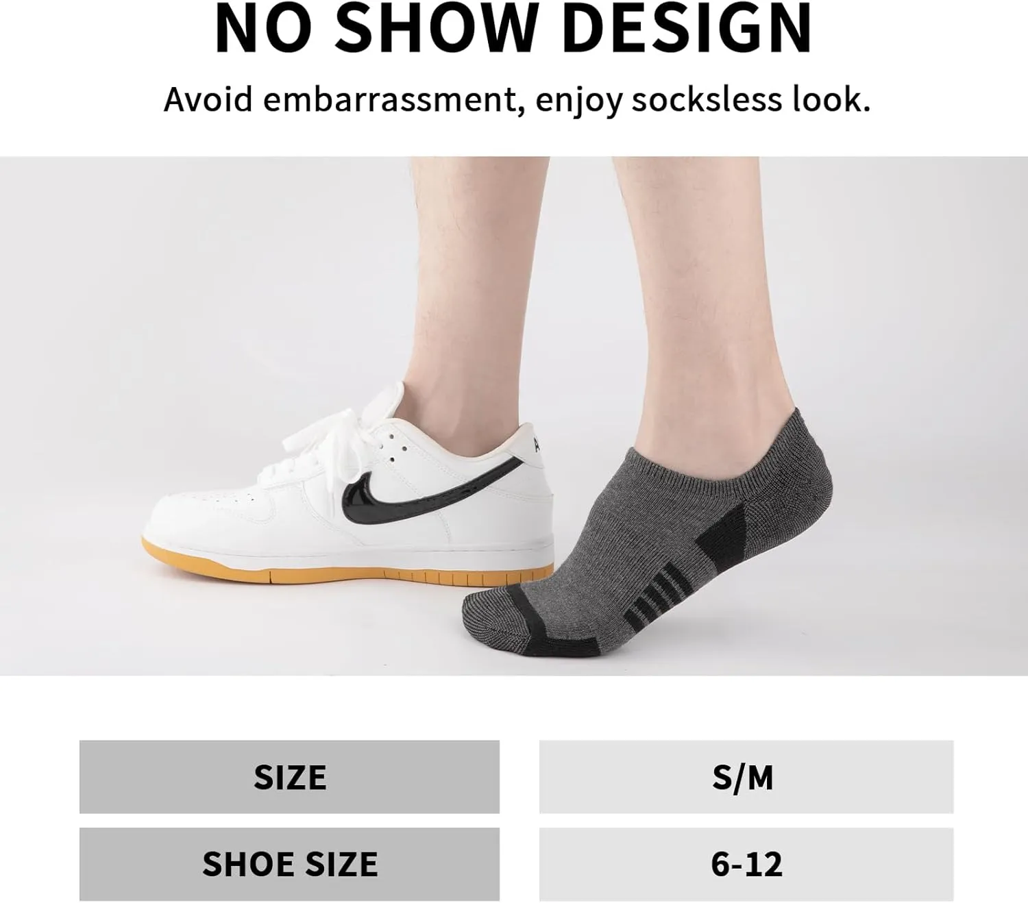 COOVAN No Show Mens Low Cut Short Socks Casual Invisible Loafer Flat Sock, Mens Athletic No Slip Grip Socks (7 pairs)