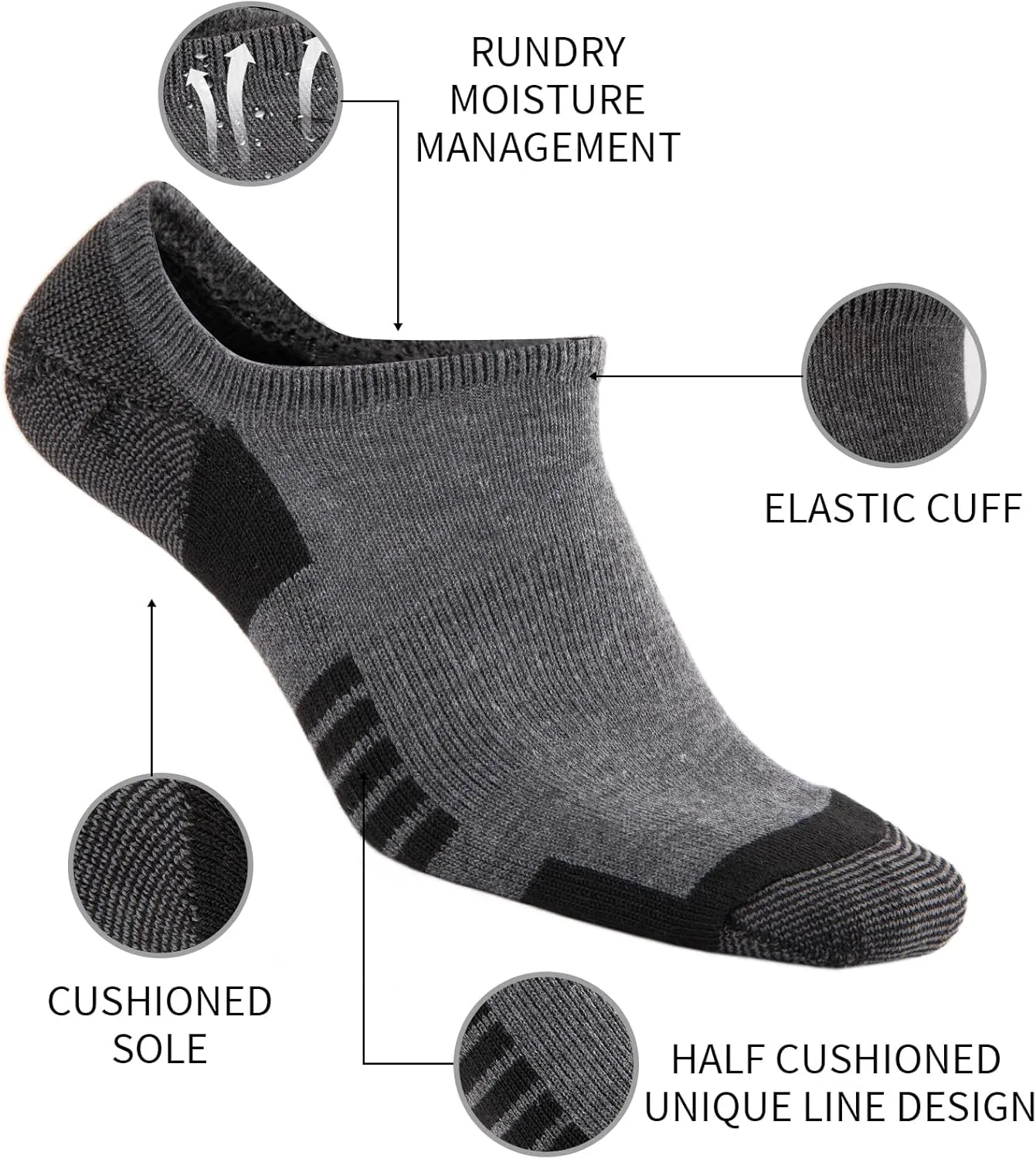 COOVAN No Show Mens Low Cut Short Socks Casual Invisible Loafer Flat Sock, Mens Athletic No Slip Grip Socks (7 pairs)