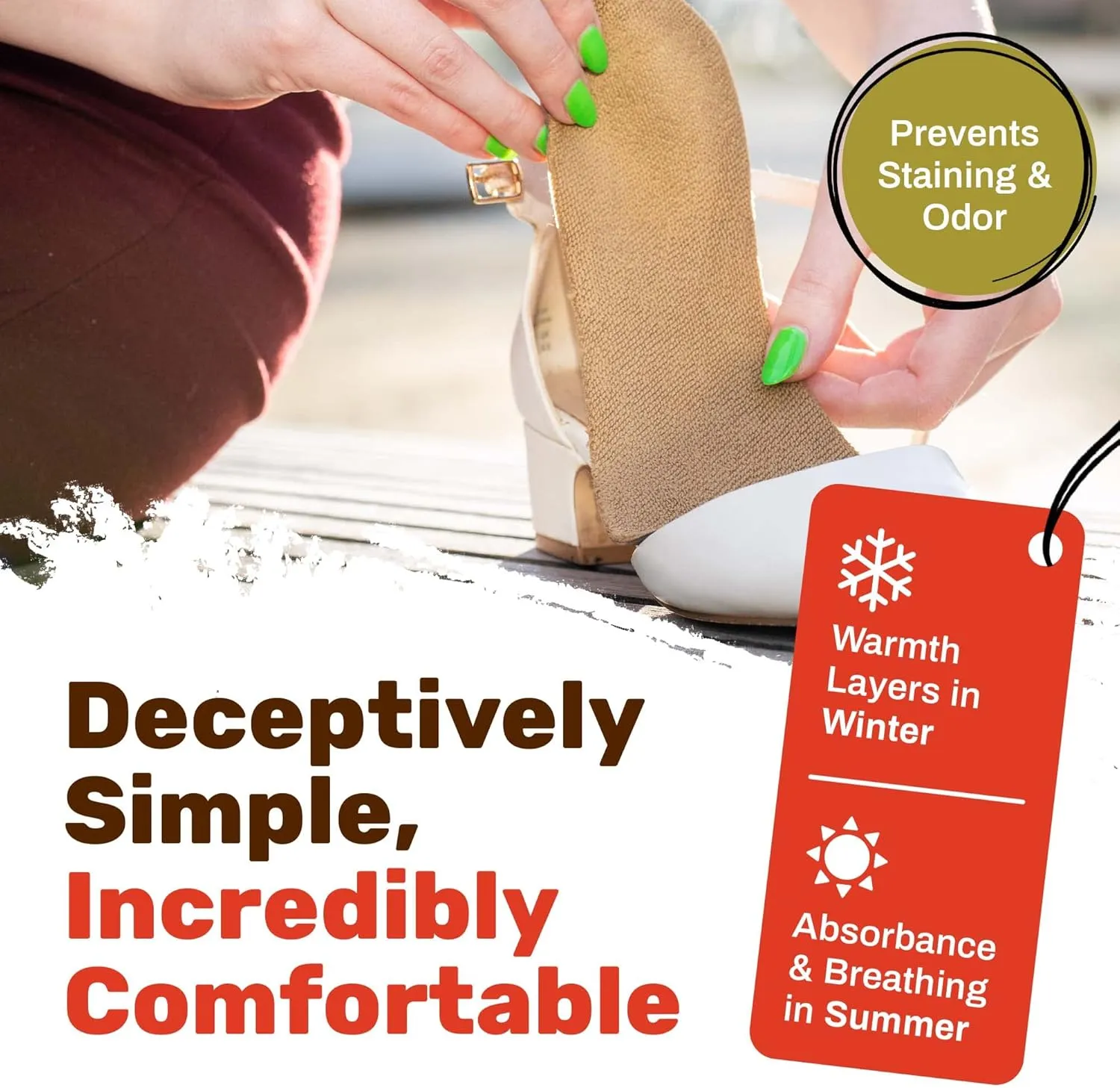 Cotton Flat Shoe Insert for Sandals & Sockless Shoes, Comfortable Shoe Insoles with Sweat-Absorbent Natural Fiber & Non-Slip Silicone Grip, Narrow-Cut Shoe Inserts for Women, Brown, Size 41 - SoxsolS
