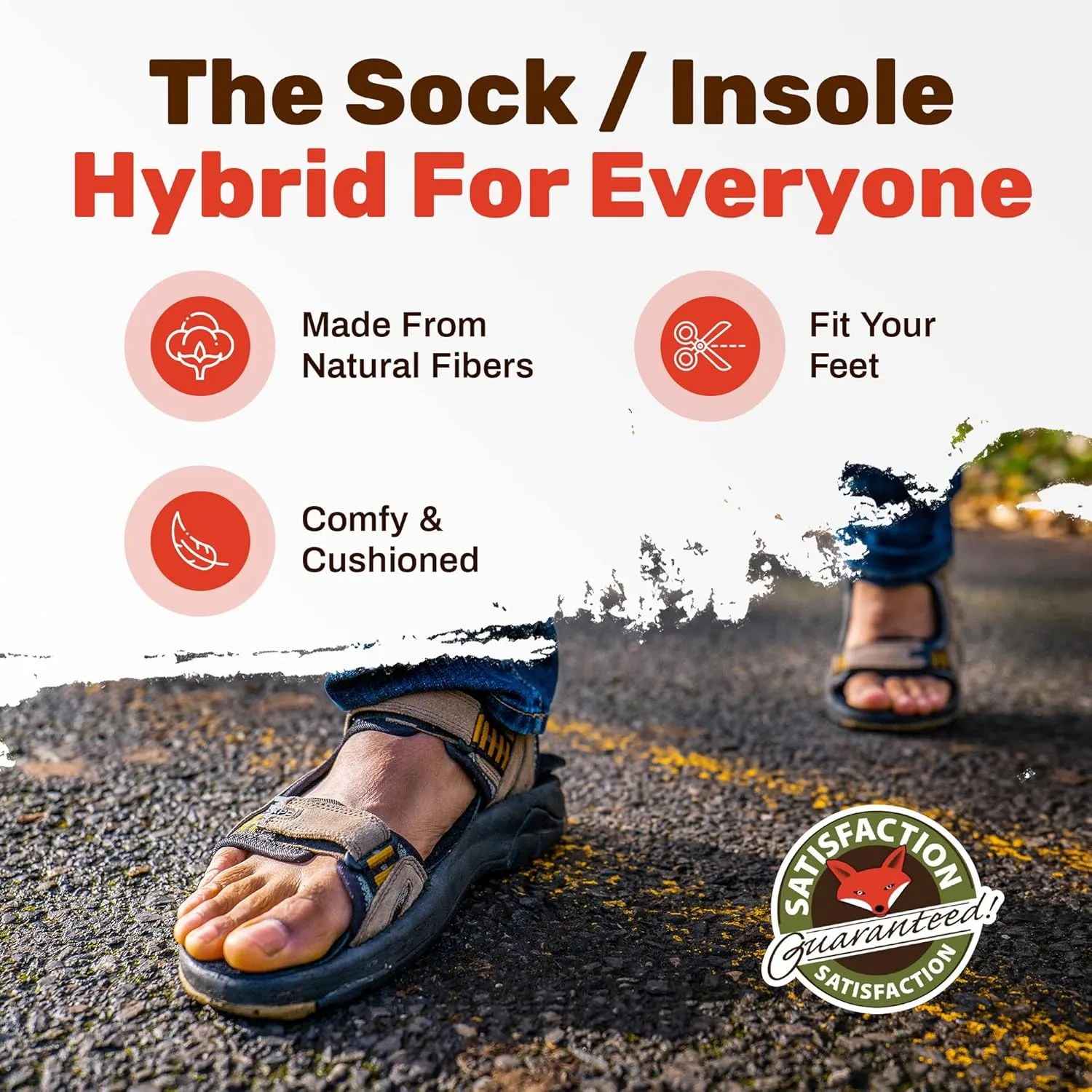 Cotton Flat Shoe Insert for Sandals & Sockless Shoes, Comfortable Shoe Insoles with Sweat-Absorbent Natural Fiber & Non-Slip Silicone Grip, Narrow-Cut Shoe Inserts for Women, Brown, Size 41 - SoxsolS