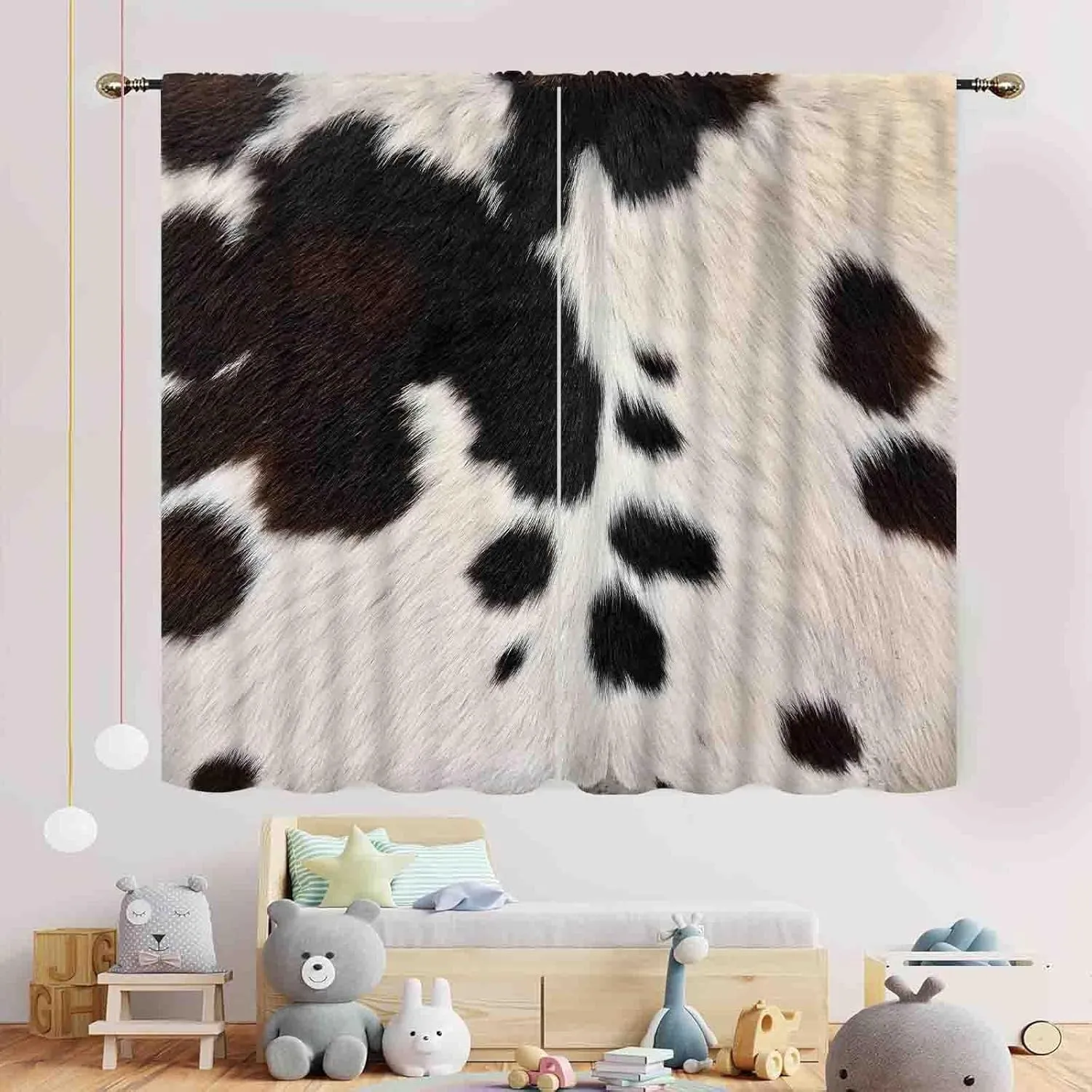 Cowhide Curtains, Western Brown Cow Print Cow Animal Skin Fur Pattern Rustic Farmhouse Country Style Blackout Window Drapery Treatments for Bedroom Living Room Kitchen Bathroom 2 Panels, 42"x45" Inch