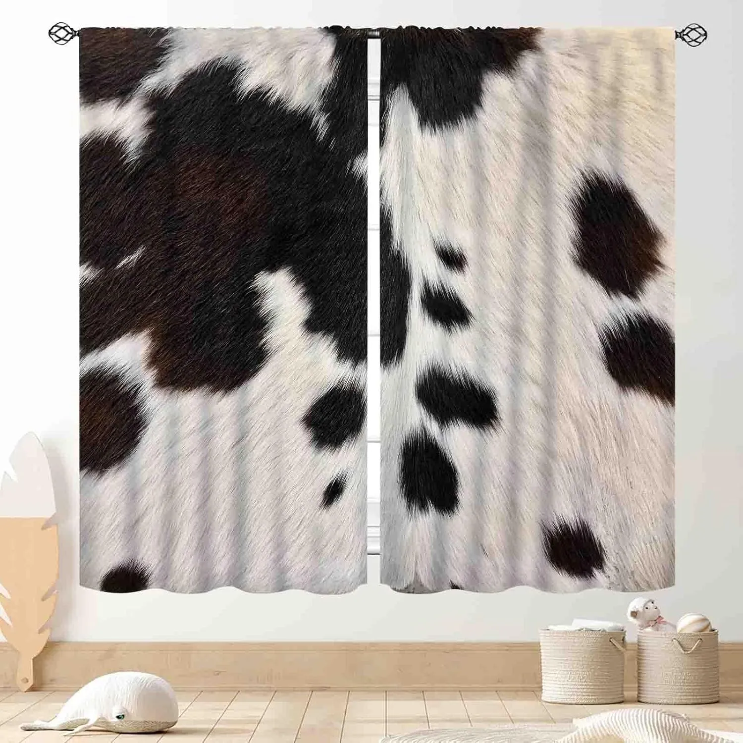 Cowhide Curtains, Western Brown Cow Print Cow Animal Skin Fur Pattern Rustic Farmhouse Country Style Blackout Window Drapery Treatments for Bedroom Living Room Kitchen Bathroom 2 Panels, 42"x45" Inch
