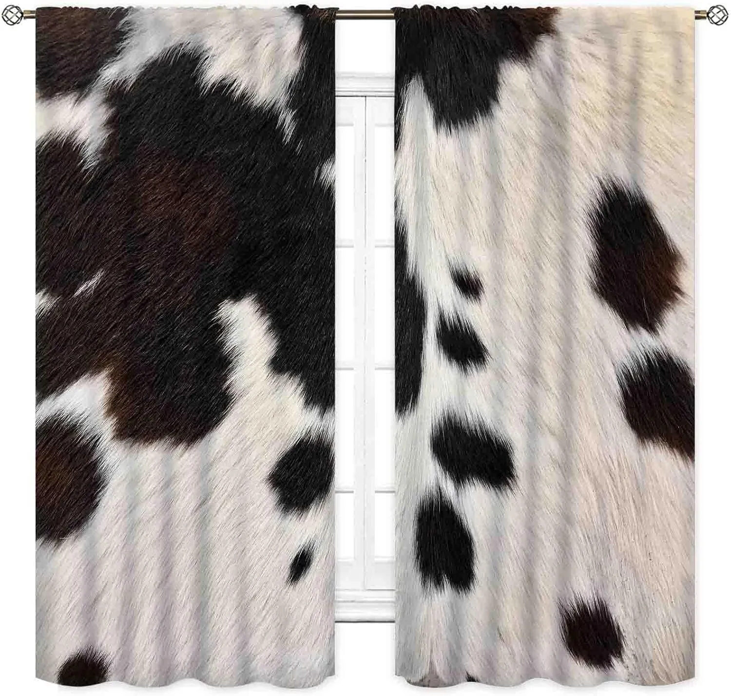 Cowhide Curtains, Western Brown Cow Print Cow Animal Skin Fur Pattern Rustic Farmhouse Country Style Blackout Window Drapery Treatments for Bedroom Living Room Kitchen Bathroom 2 Panels, 42"x45" Inch