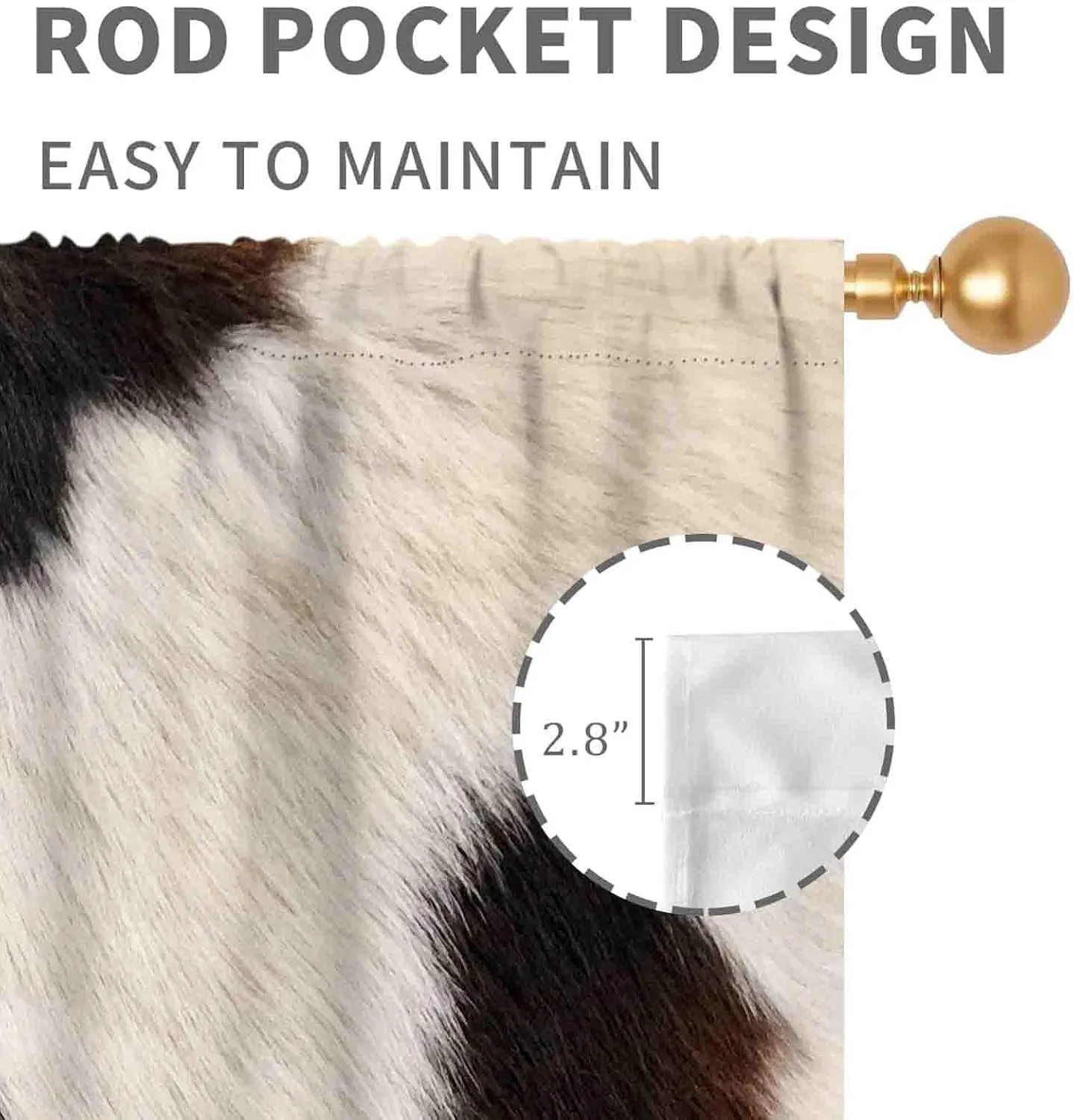 Cowhide Curtains, Western Brown Cow Print Cow Animal Skin Fur Pattern Rustic Farmhouse Country Style Blackout Window Drapery Treatments for Bedroom Living Room Kitchen Bathroom 2 Panels, 42"x45" Inch