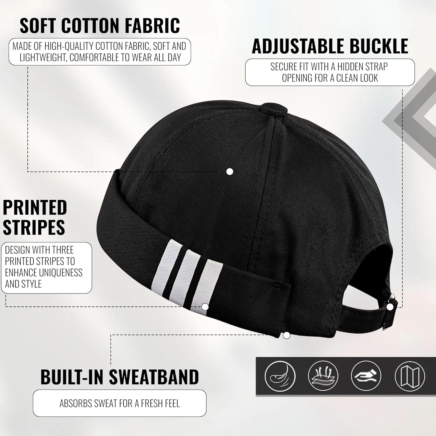 Croogo Mens Brimless Hat Rolled Cuff Harbour Hat Retro Strapback Docker Cap Casual Sailor Cap Unisex Docker Leon Beanie Hat