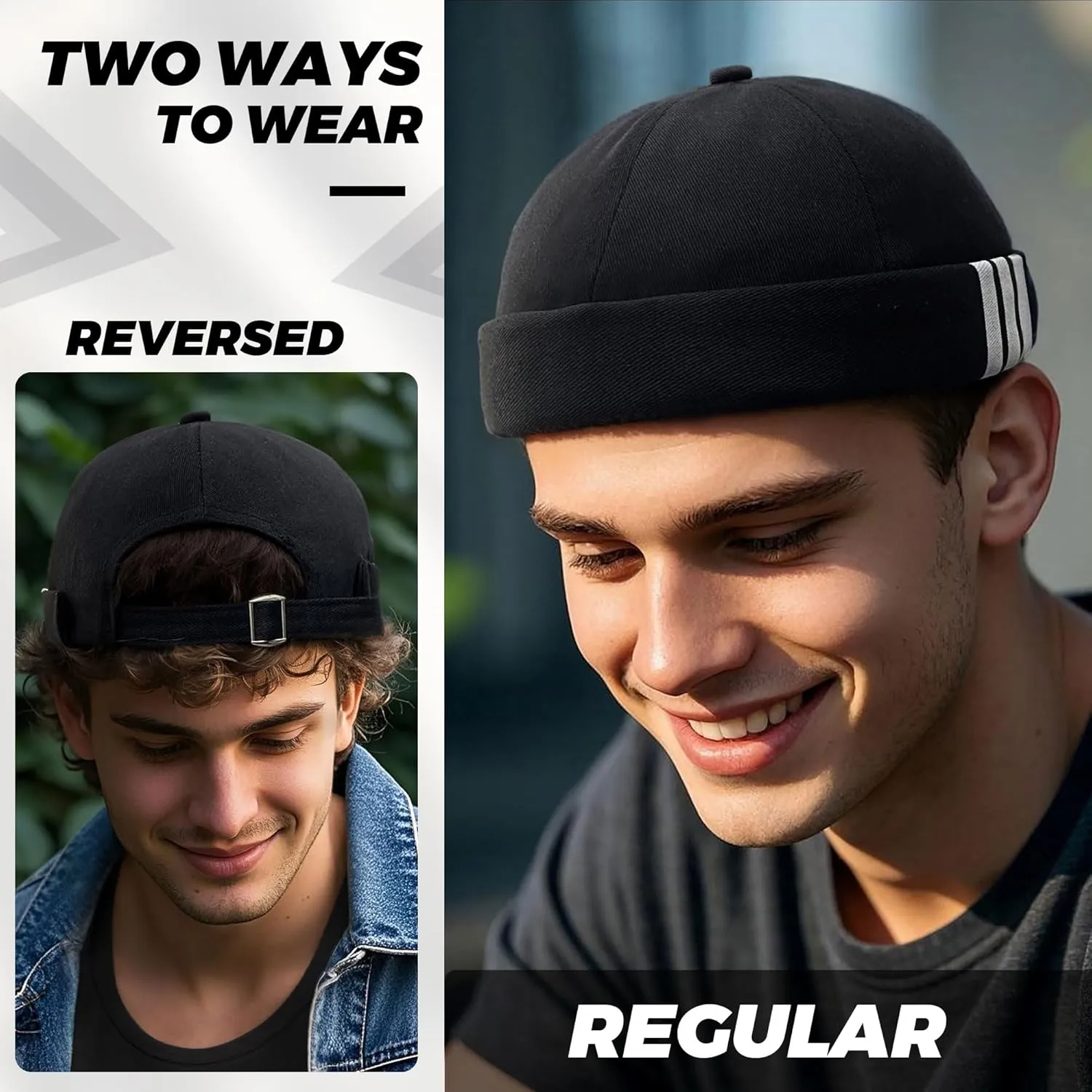 Croogo Mens Brimless Hat Rolled Cuff Harbour Hat Retro Strapback Docker Cap Casual Sailor Cap Unisex Docker Leon Beanie Hat