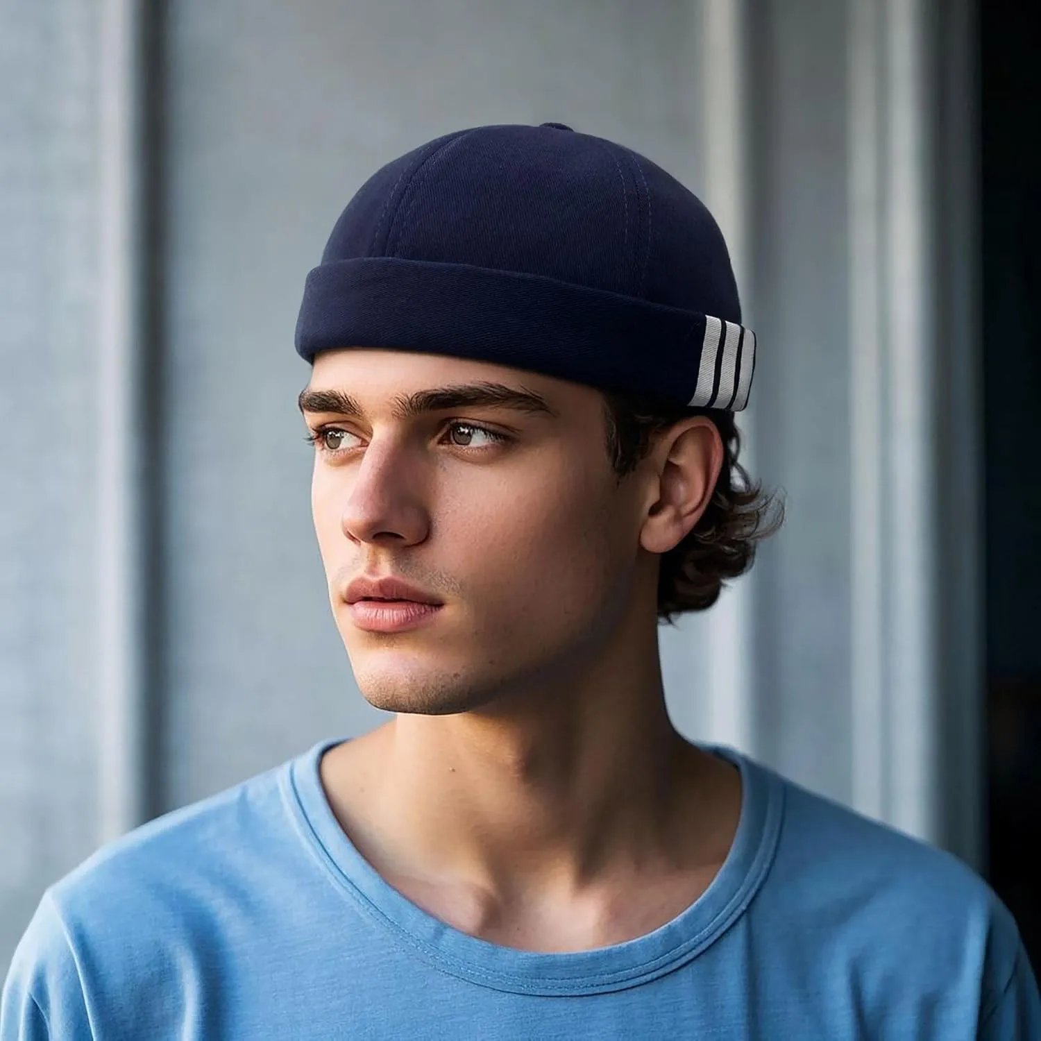 Croogo Mens Brimless Hat Rolled Cuff Harbour Hat Retro Strapback Docker Cap Casual Sailor Cap Unisex Docker Leon Beanie Hat
