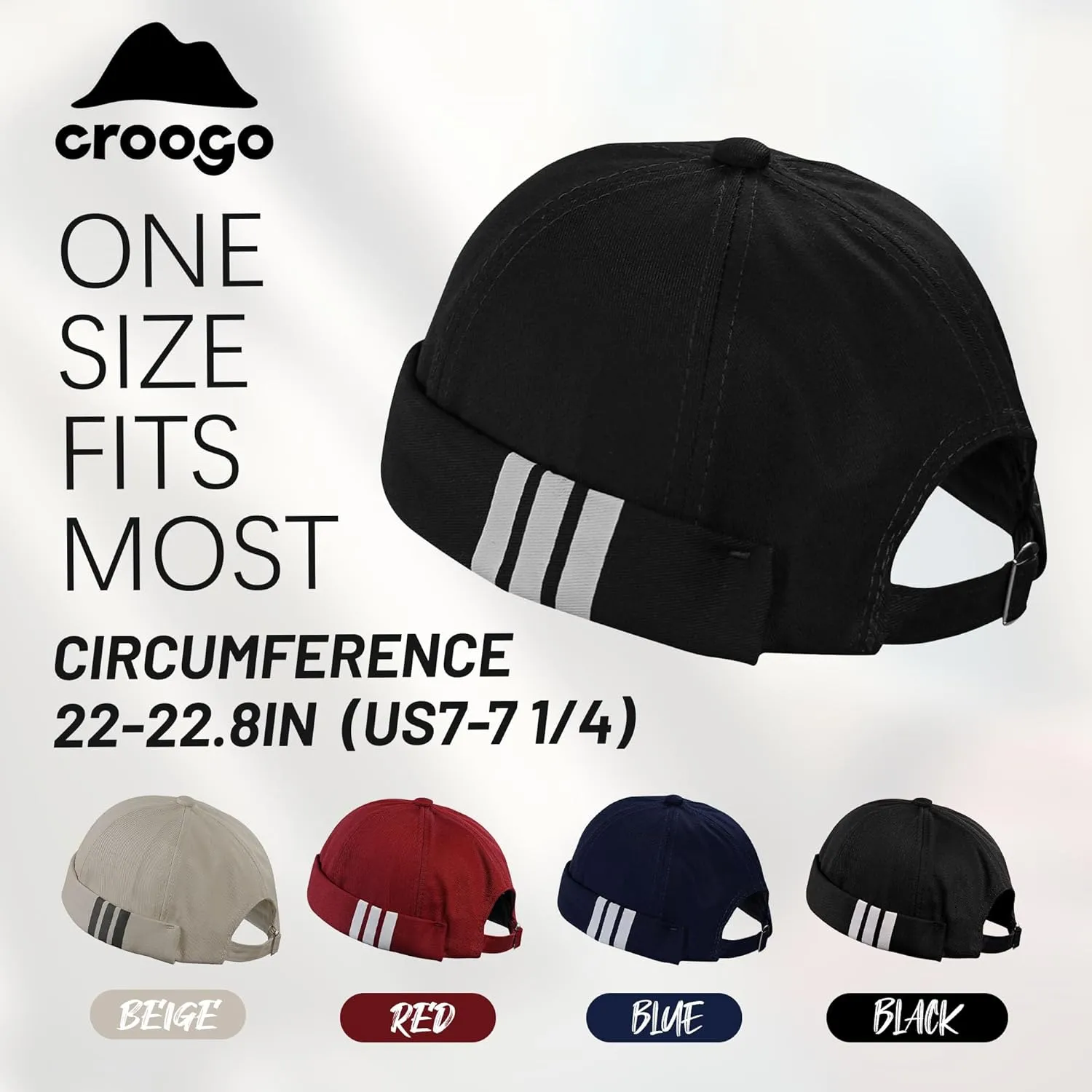 Croogo Mens Brimless Hat Rolled Cuff Harbour Hat Retro Strapback Docker Cap Casual Sailor Cap Unisex Docker Leon Beanie Hat