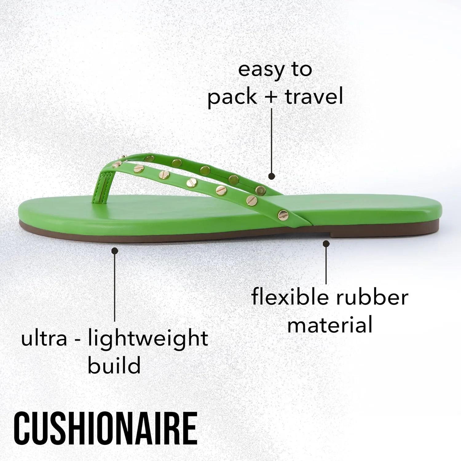 CUSHIONAIRE Confetti Women’s Studded Flip Flop Sandal – Slip-On Thong with Memory Foam & Stylish Rivet Strap