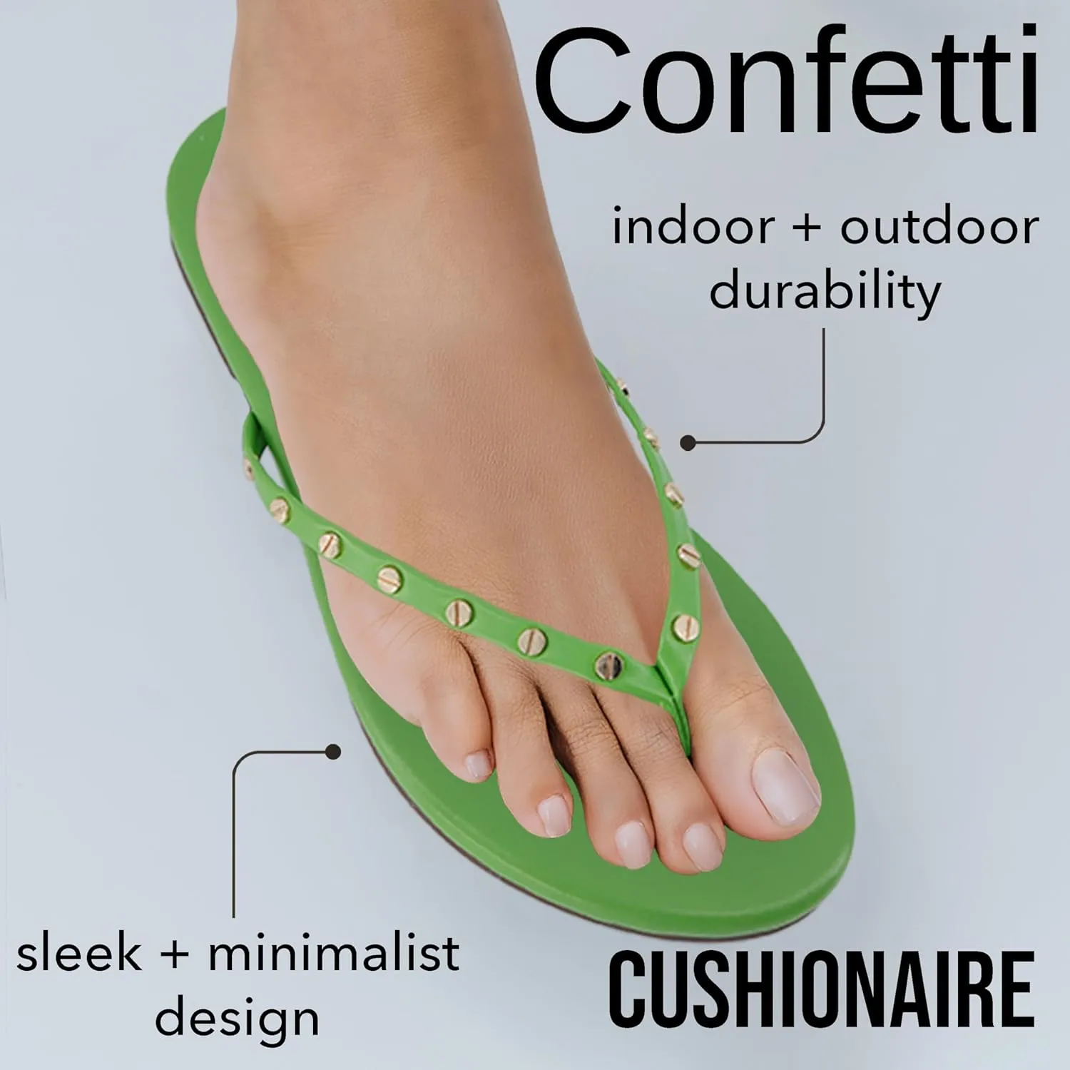 CUSHIONAIRE Confetti Women’s Studded Flip Flop Sandal – Slip-On Thong with Memory Foam & Stylish Rivet Strap