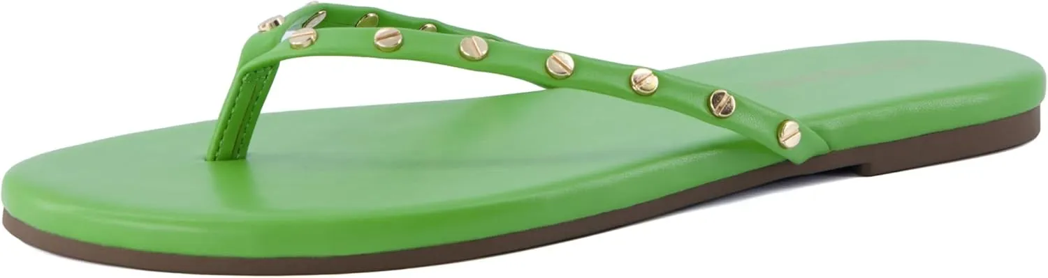 CUSHIONAIRE Confetti Women’s Studded Flip Flop Sandal – Slip-On Thong with Memory Foam & Stylish Rivet Strap