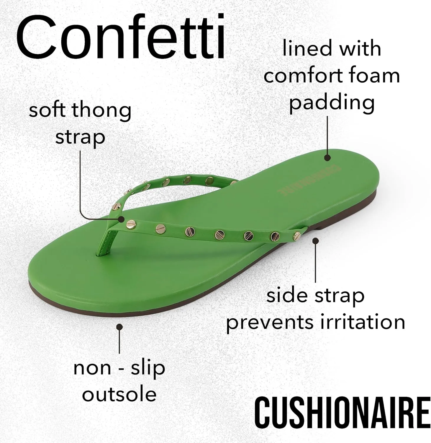 CUSHIONAIRE Confetti Women’s Studded Flip Flop Sandal – Slip-On Thong with Memory Foam & Stylish Rivet Strap