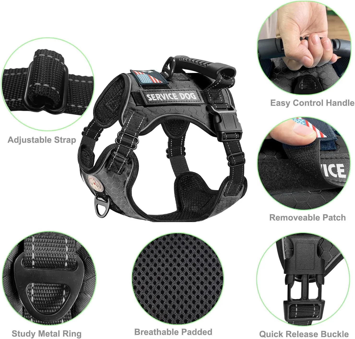 Cymiler Service Dog Vest,No-Pull Dog Harness and Leash Set,Adjustable Oxford Reflective Service Dog Vest Harness with Handle for Outdoor Walking Training,Easy Control for Small Medium Large Dogs