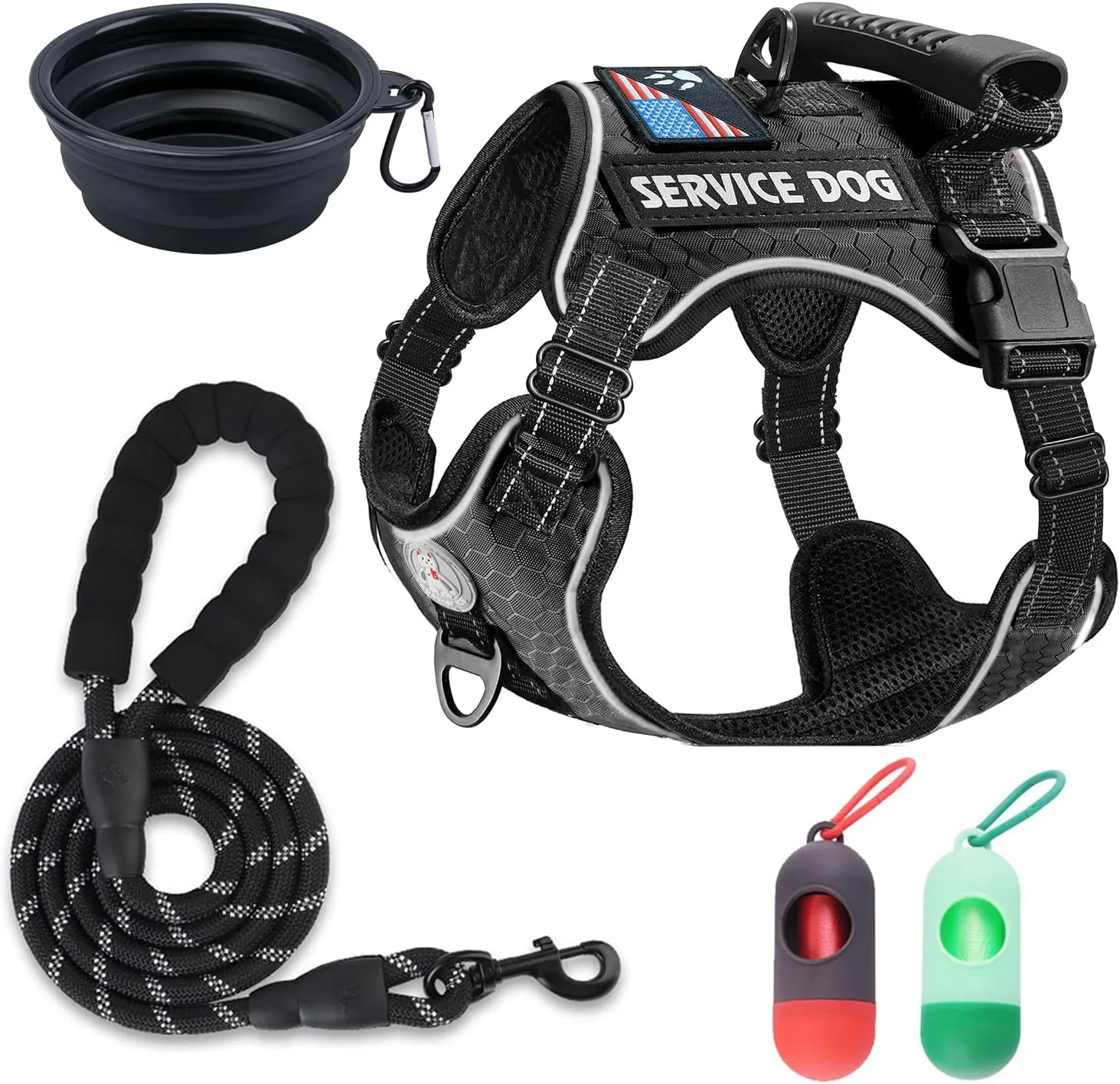Cymiler Service Dog Vest,No-Pull Dog Harness and Leash Set,Adjustable Oxford Reflective Service Dog Vest Harness with Handle for Outdoor Walking Training,Easy Control for Small Medium Large Dogs