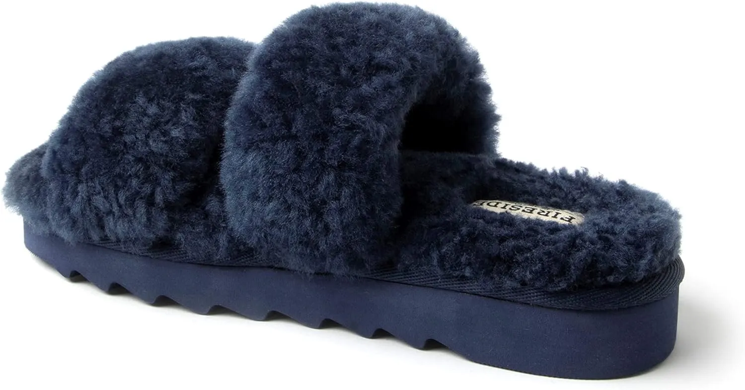 Dearfoams Women's Fireside Benalla All Over Shearling Double Band Easy On/Off Slide Slipper