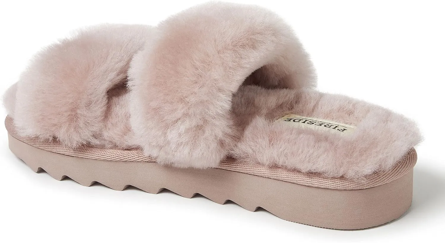 Dearfoams Women's Fireside Benalla All Over Shearling Double Band Easy On/Off Slide Slipper