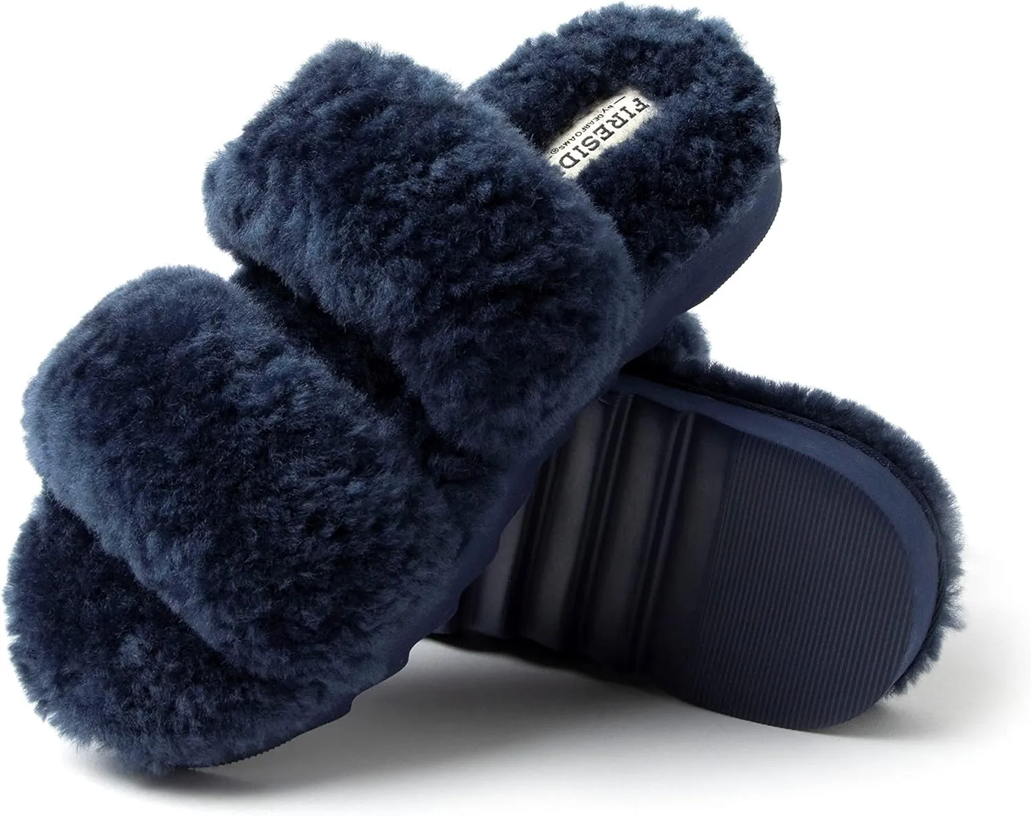 Dearfoams Women's Fireside Benalla All Over Shearling Double Band Easy On/Off Slide Slipper
