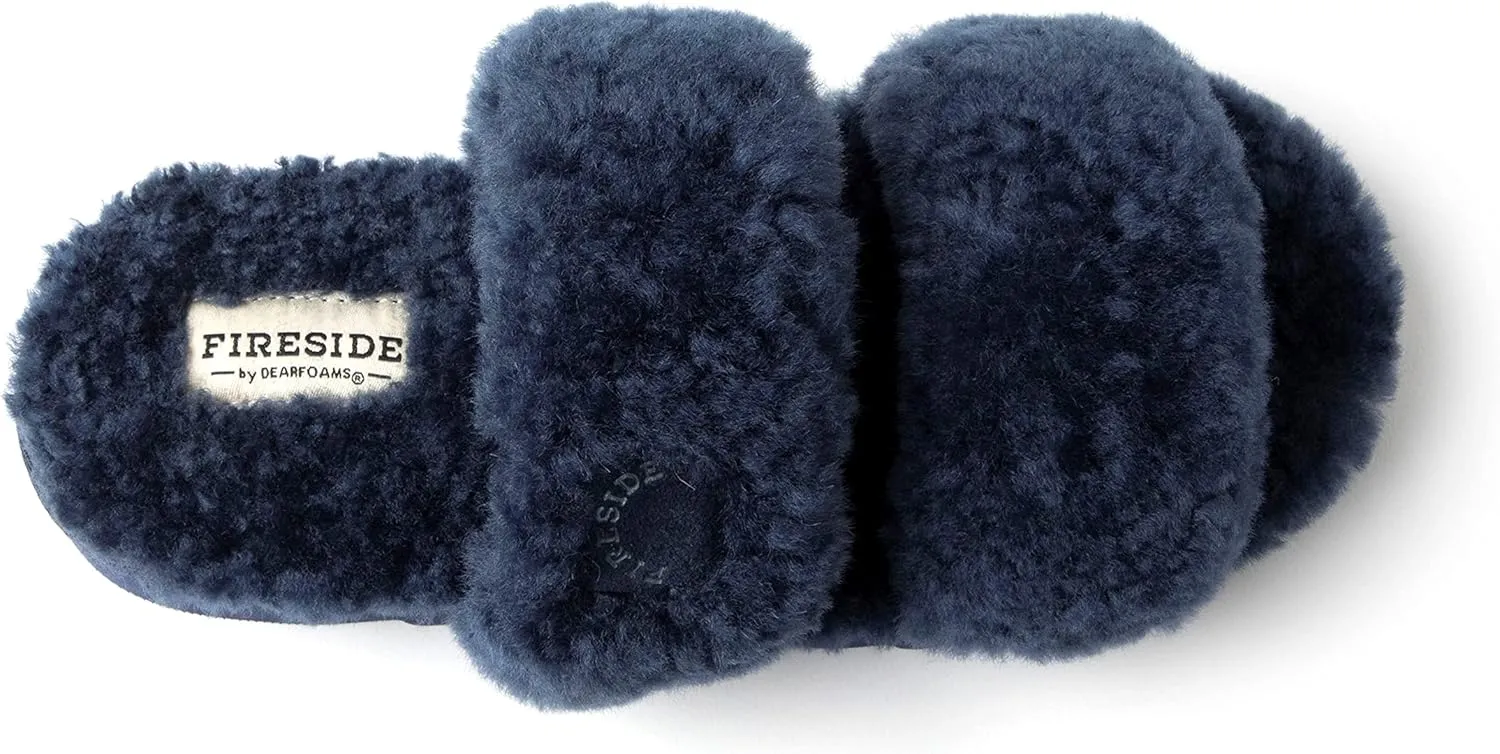 Dearfoams Women's Fireside Benalla All Over Shearling Double Band Easy On/Off Slide Slipper