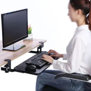 Desk Extension and Sliding Keyboard Tray with Slides, Easy to Remove, Black Under Desk Keyboard Tray, Height Adjustable, Ergonomic, Elbow Arm Support, 52/65/75x