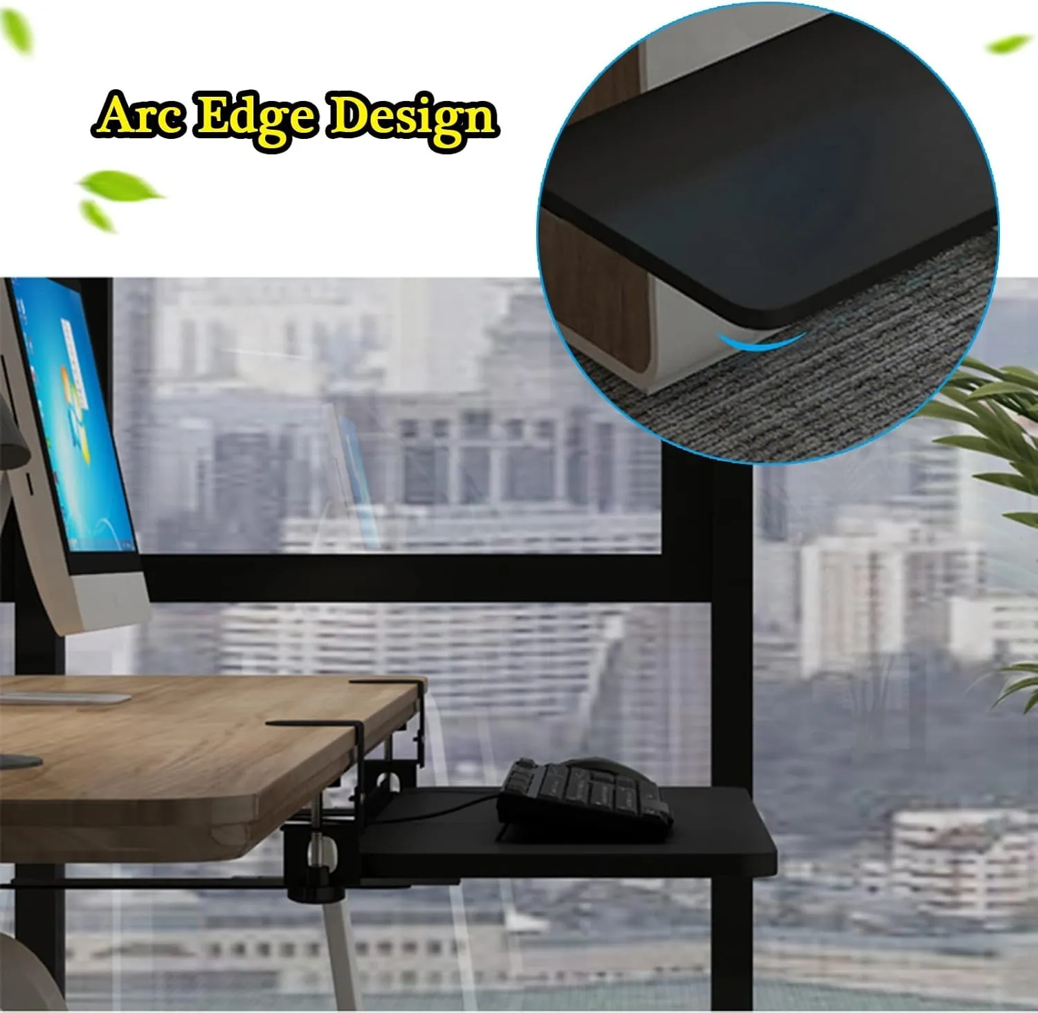 Desk Extension and Sliding Keyboard Tray with Slides, Easy to Remove, Black Under Desk Keyboard Tray, Height Adjustable, Ergonomic, Elbow Arm Support, 52/65/75x