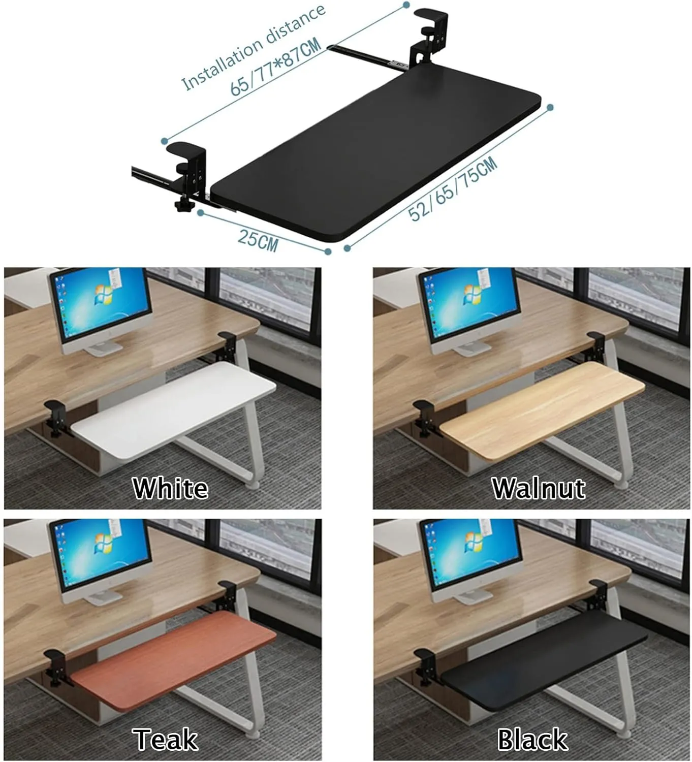 Desk Extension and Sliding Keyboard Tray with Slides, Easy to Remove, Black Under Desk Keyboard Tray, Height Adjustable, Ergonomic, Elbow Arm Support, 52/65/75x