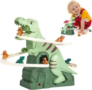 Dinosaur Climbing Slide Music Toy, 2025 New Electric Dinosaur Stair Climbing Toy, Electric Dinosaur Stair Climber Race Track Game Fun Track Slide Roller Coaster with Light and Music (1 Pcs)