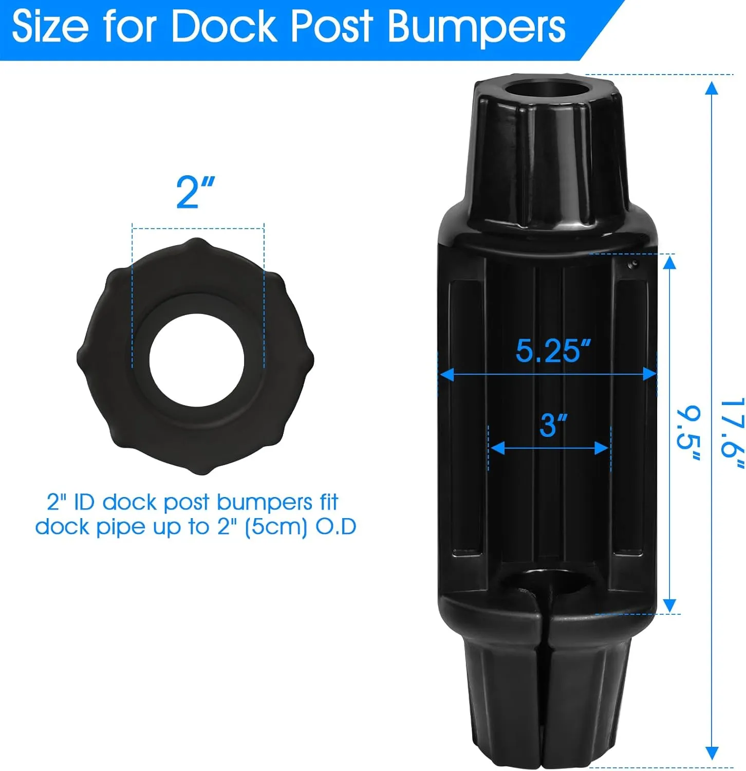 Dock Bumpers Fenders for Post, Dock Fender Bumper Slide-Over Post Pole, Slip-On Dock Leg Pipes and Mounting Brackets, Vertical Protection, Soft UV-Resistant Marine-Grade Vinyl,Black