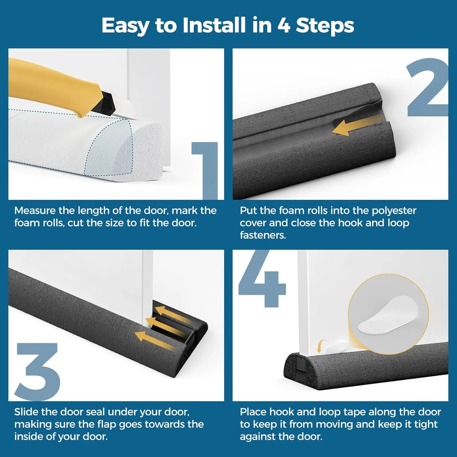 Door Draft Stopper 36 Inch, Under Door Gap Filler Bottom, Adjustable 30'' to 36'' Noise Blocker Soundproof Seal Gap up to 1.7'' Door Sweep, Machine Washable,Black