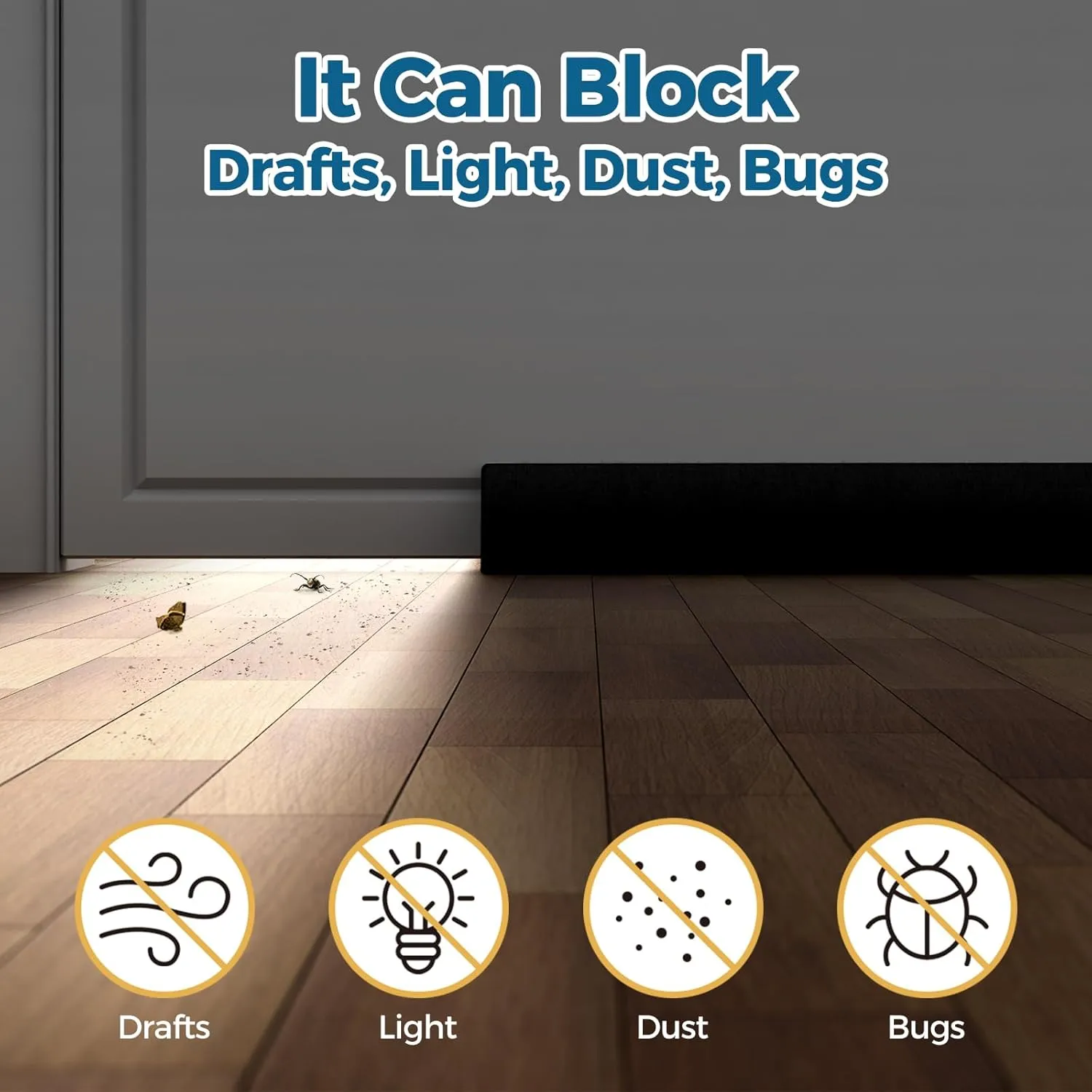 Door Draft Stopper 36 Inch, Under Door Gap Filler Bottom, Adjustable 30'' to 36'' Noise Blocker Soundproof Seal Gap up to 1.7'' Door Sweep, Machine Washable,Black