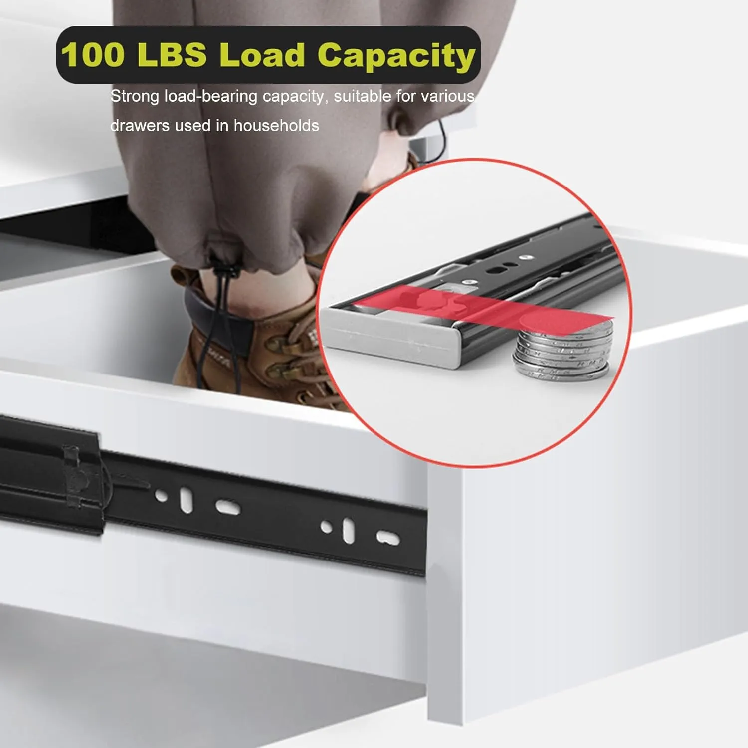 Drawer Slides, 1 Pair Push to Open Drawer Slides 6 8 10 12 14 16 18 20 Inch 100 lb Load Capacity Side Mount Handleless Ball Bearing Full Extension Touch Rails Cabinet Runner Black (Size : 15cm/6Inch