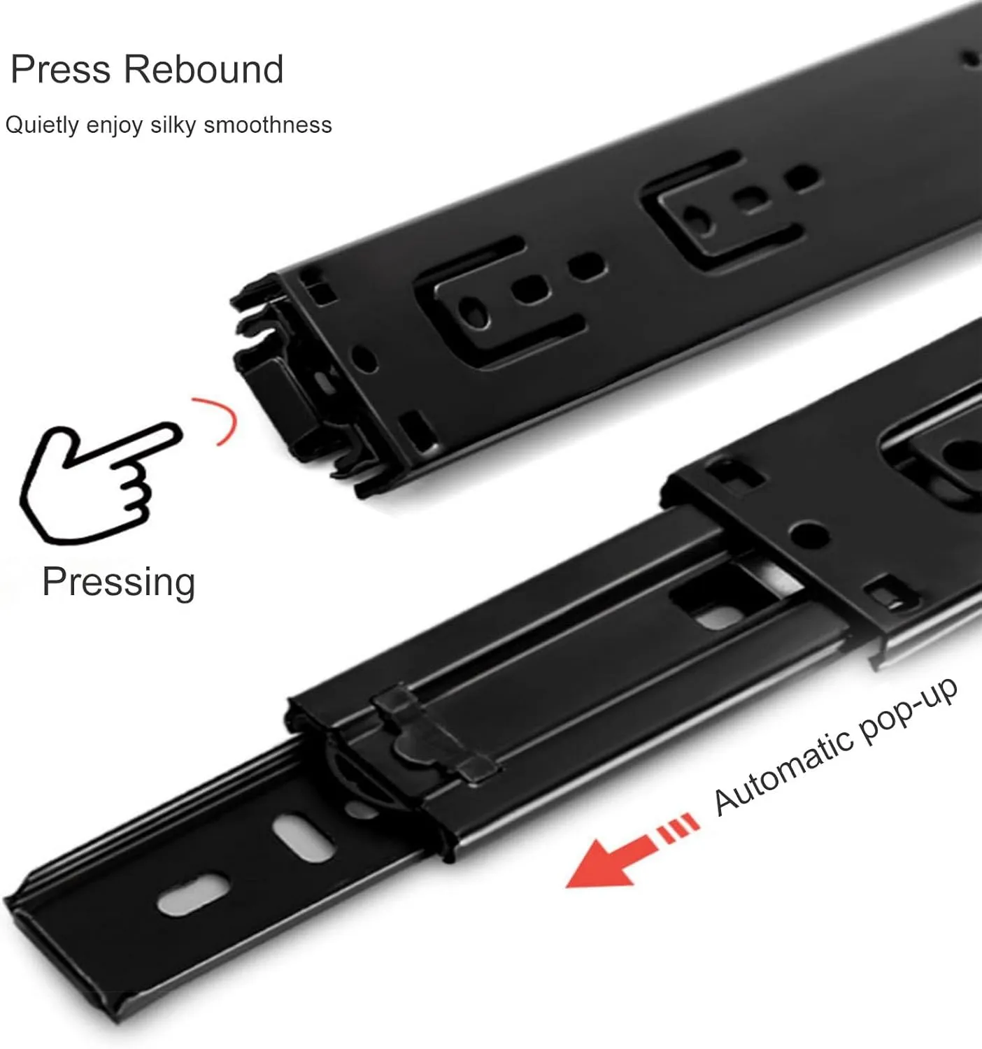 Drawer Slides, 1 Pair Push to Open Drawer Slides 6 8 10 12 14 16 18 20 Inch 100 lb Load Capacity Side Mount Handleless Ball Bearing Full Extension Touch Rails Cabinet Runner Black (Size : 15cm/6Inch
