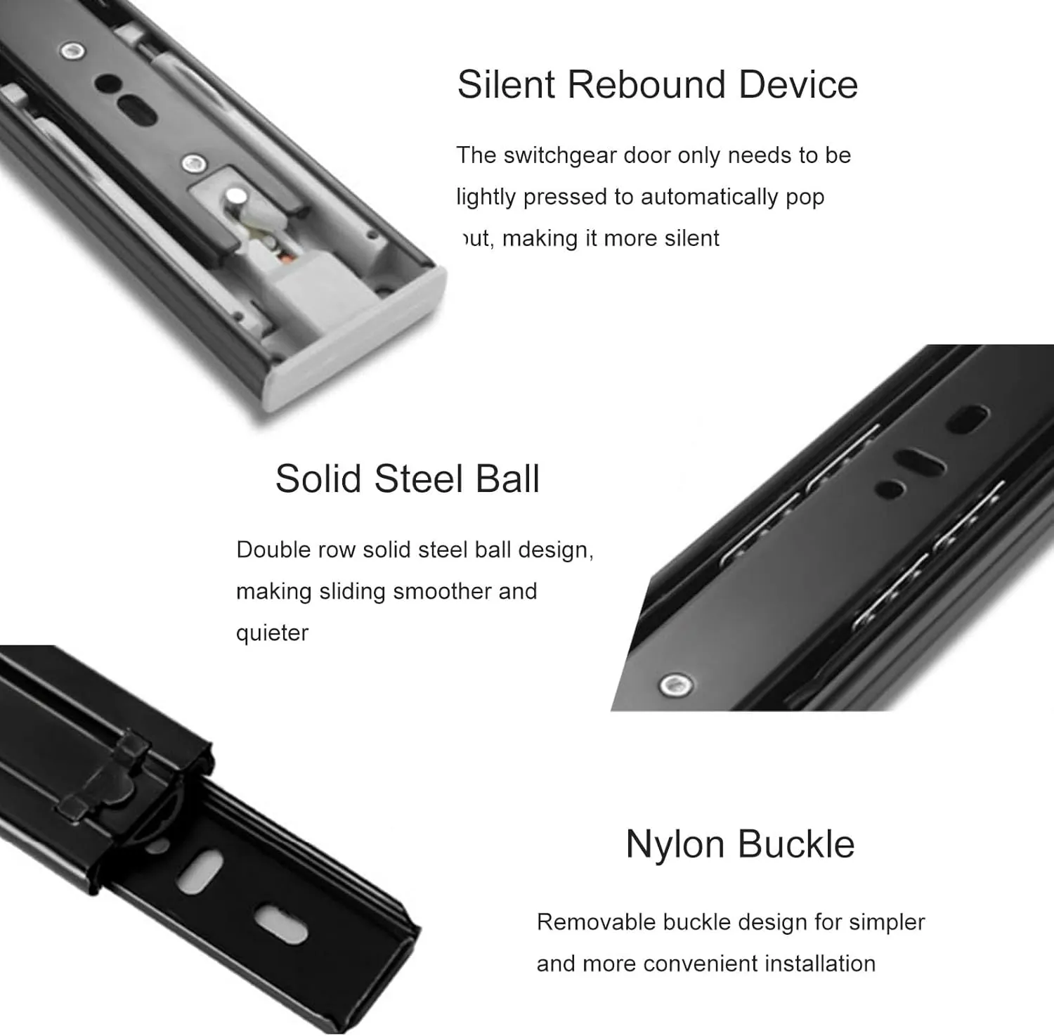 Drawer Slides, 1 Pair Push to Open Drawer Slides 6 8 10 12 14 16 18 20 Inch 100 lb Load Capacity Side Mount Handleless Ball Bearing Full Extension Touch Rails Cabinet Runner Black (Size : 15cm/6Inch