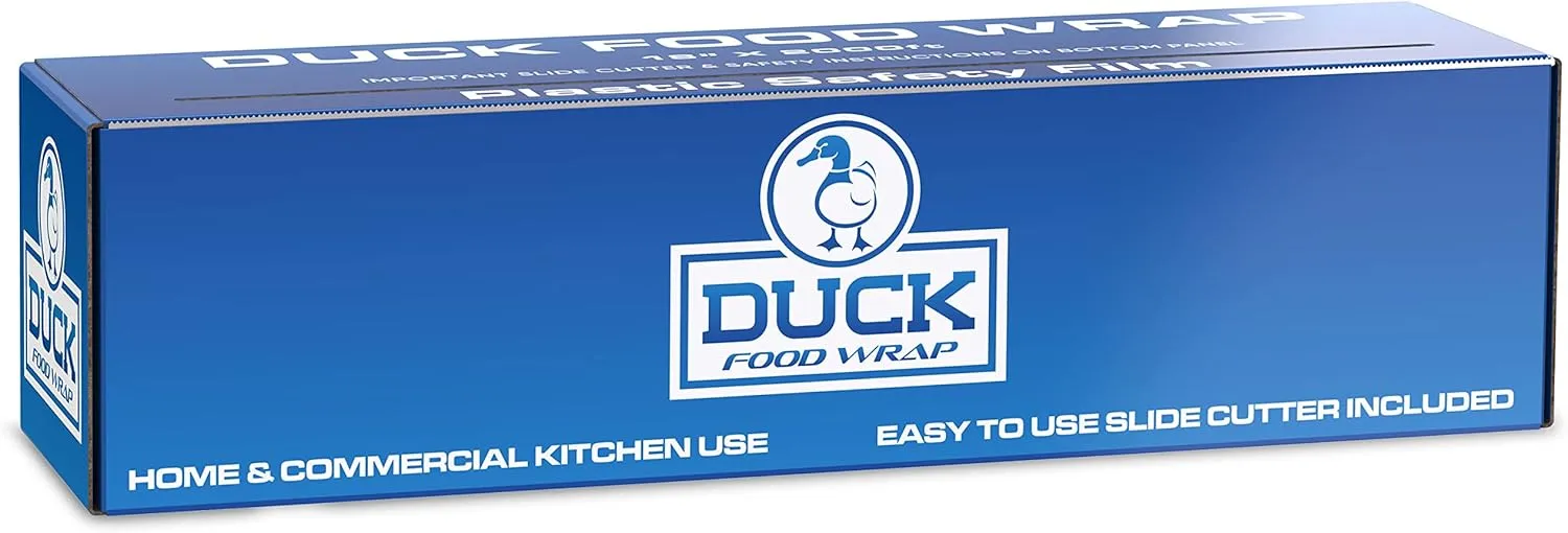 Duck Food Safety Film, 18 inch x 2000ft Plastic Wrap, Commercial Grade, Great for Sealing and Storage, Used for Food Service Industry, Easy to Use Slide Cutter for Clean Cut (1 Box)