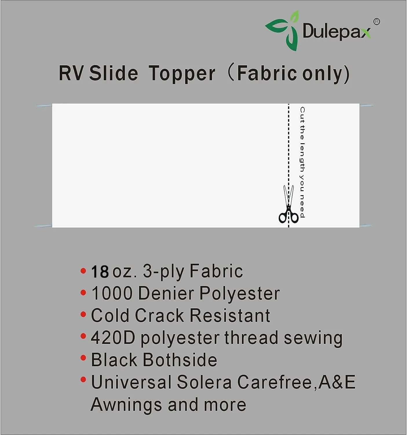 Dulepax-RV Slide Out Awning Fabric Replacement-(46" x 250", White- Fabric only)-Universal Slide-Topper Replacement for 5th Wheel RVs, Travel Trailers and Motorhomes