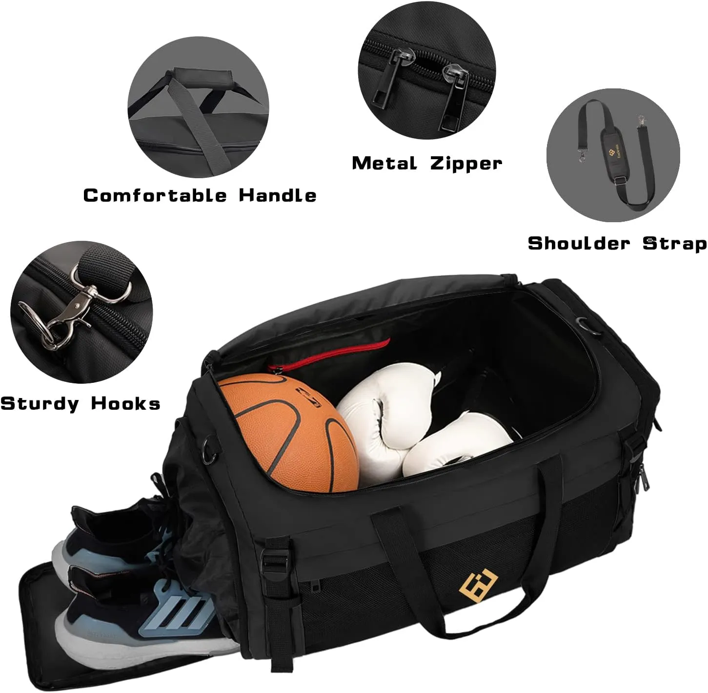 Eackrola Large Sports Gym Bag, Travel Duffel bag with Wet Pocket & Shoes Compartment for men women, 65L, Lightweight