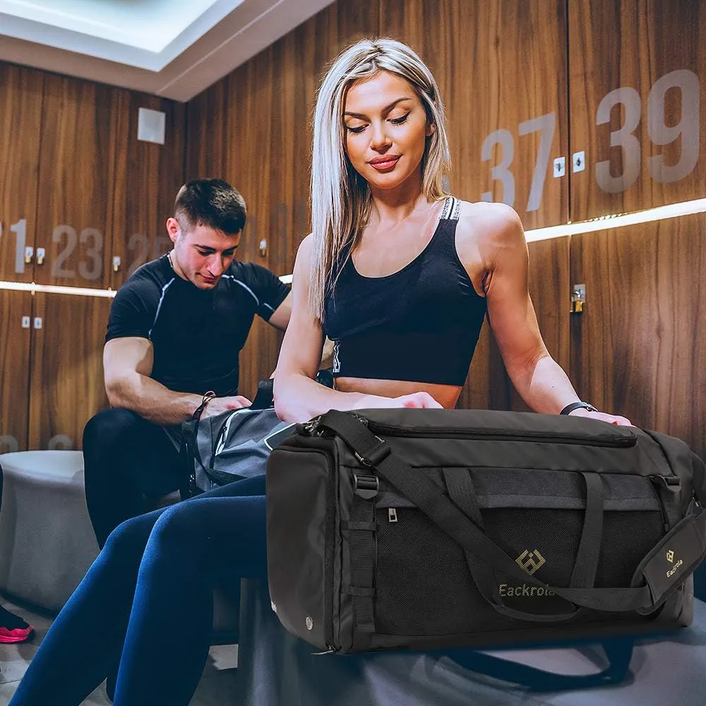 Eackrola Large Sports Gym Bag, Travel Duffel bag with Wet Pocket & Shoes Compartment for men women, 65L, Lightweight