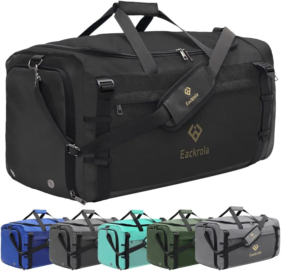 Eackrola Large Sports Gym Bag, Travel Duffel bag with Wet Pocket & Shoes Compartment for men women, 65L, Lightweight