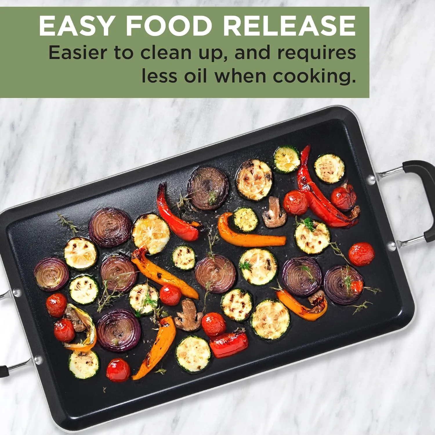 Ecolution Artistry Nonstick Double Burner Griddle, Easy To Clean, Cool Touch Silicone Handle, Dishwasher Safe Pots and Pans, 12-Inch x 18-Inch, Black