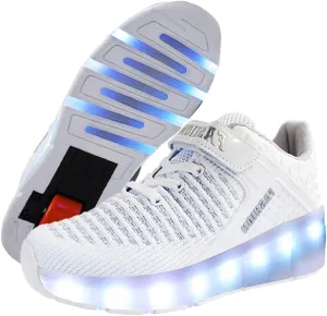 Ehauuo Kids Single Wheels Shoes with Lights Rechargeable Roller Skates Retractable LED Flashing Sneakers Wheels Shoes for Unisex Girls Boys Beginners Gift